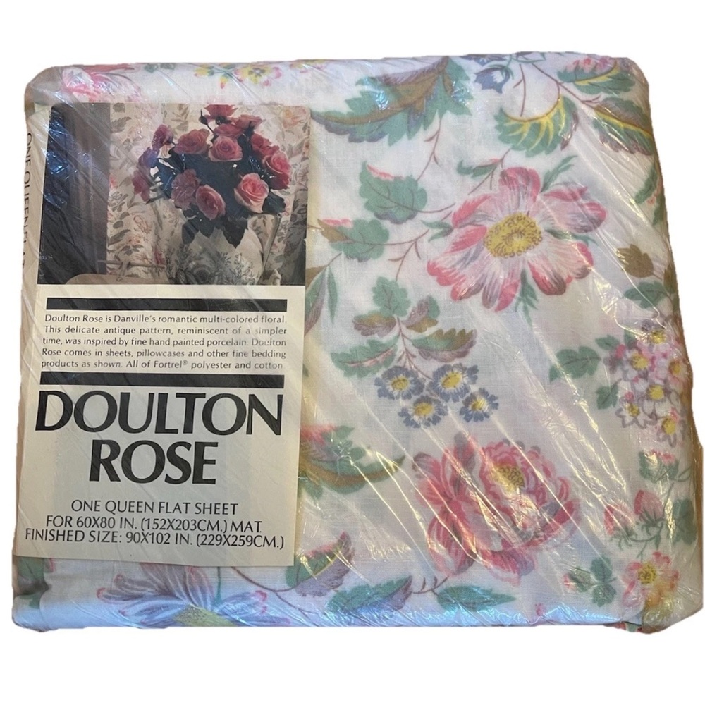 🆕 Danville Doulton rose Floral Queen Flat Sheet NOS shabby chic cottage‎ core